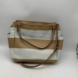 Coach Womens Tan White Striped Leather Outer Pocket Duffle Bag Purse alternative image