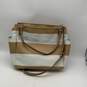 Coach Womens Tan White Striped Leather Outer Pocket Duffle Bag Purse image number 2
