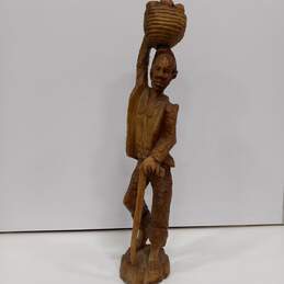 Wooden Man Holding Fruit Bowl Sculpture