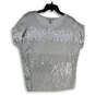 NWT Womens Silver Sequin Stripe Round Neck Pullover Blouse Top Size M image number 2