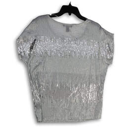 NWT Womens Silver Sequin Stripe Round Neck Pullover Blouse Top Size M alternative image
