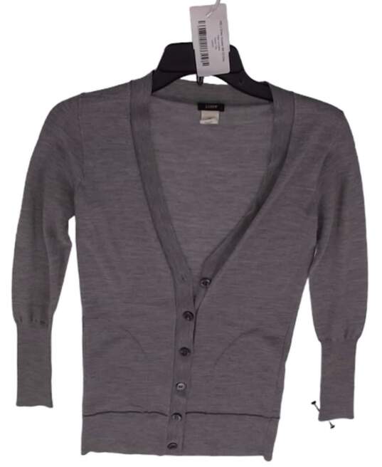 Women Gray Button Front Casual Long Sleeve Cardigan Sweater Size XS image number 5