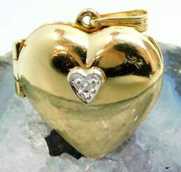 14K Yellow & White Gold Puffy Heart Locket Pendant 3.4g