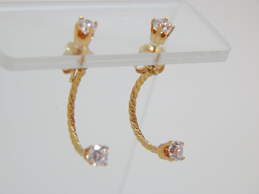 14K Yellow Gold Round CZ Half Hoop Dangle Earrings 2.4g