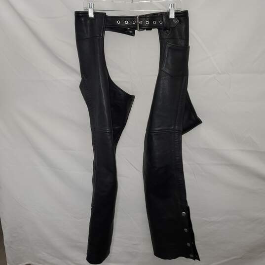 Xpert Black Leather Zip Leg Riding Chaps Size L image number 2