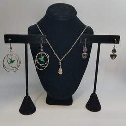 Sterling Silver Topaz Enamel Dangle Earrings + Pendant Necklace Jewelry Bundle 3pcs 13.3g