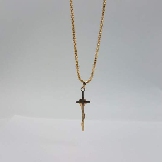 14k Gold Singapore 18 Inch Chain w/Cz Cross Pendant 4.8g image number 8