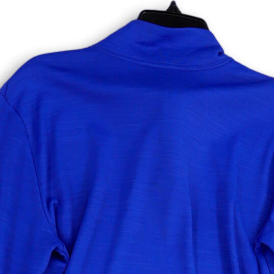 Mens Blue 1/4 Zip Mock Neck Long Sleeve Logo Pullover T-Shirt Size Medium image number 4