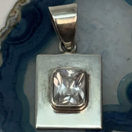 Designer Silapda 925 Sterling Silver Cubic Zirconia Rectangle Chain Pendant