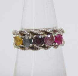 Vintage 10k White Gold Ruby Amethyst & Spinel Mothers Ring 3.6g