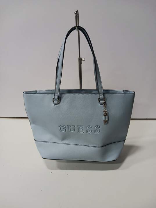 Guess Sky Blue Small Zip Up Tote Bag Purse Top Handle image number 1