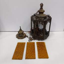 Gothic Spanish Amber Glass Hanging Lamp