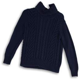 Lands' End Womens Navy Blue Knitted Turtleneck Long Sleeve Pullover Sweater Sz M