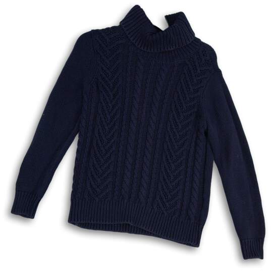 Lands' End Womens Navy Blue Knitted Turtleneck Long Sleeve Pullover Sweater Sz M image number 1