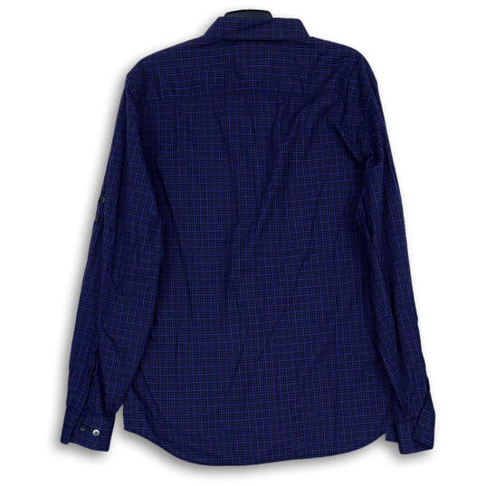 Mens Blue Plaid Chest Pocket Collared Long Sleeve Button-Up Shirt Size L image number 4