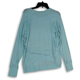 Womens Blue Long Sleeve Round Neck Criss Cross Pullover Blouse Top Size L alternative image