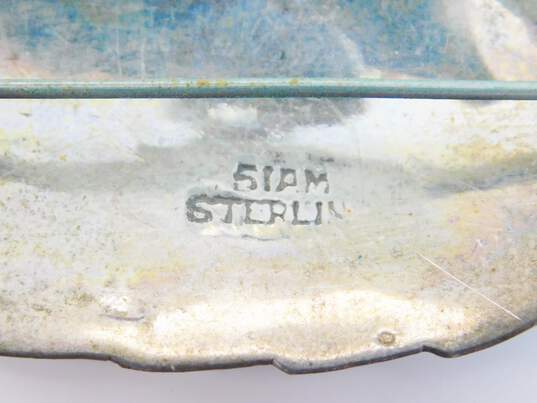 Vintage Siam Sterling Silver Blue Enamel Goddess Leaf Brooch & Clip On Earrings 14.8g image number 6