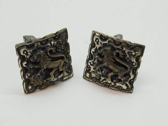 VTG F&S Fenwick & Sailors 925 Lion Griffin Overlay Embossed Square Cufflinks image number 1
