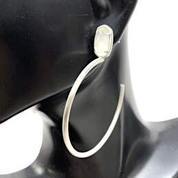 Designer Kendra Scott Silver-Tone Clear Crystal Hoop Earrings With Dust Bag