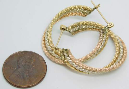 Elegant 14k Tri Gold Textured Hoop Earrings 4.5g image number 6