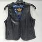 Women's Harley Davidson Blue "Misty Waters" Design on Black Leather Vest Sz S image number 1
