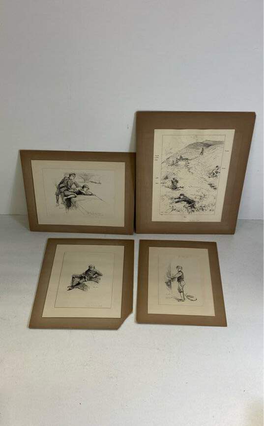 Lot of 4 Original Drawings Early 20th Century Drawing by Enoch Ward Signed. image number 2