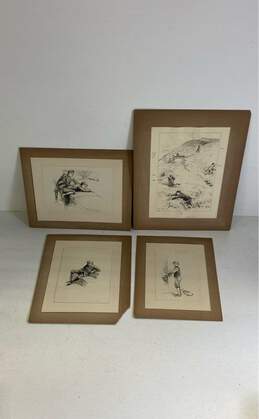 Lot of 4 Original Drawings Early 20th Century Drawing by Enoch Ward Signed. alternative image