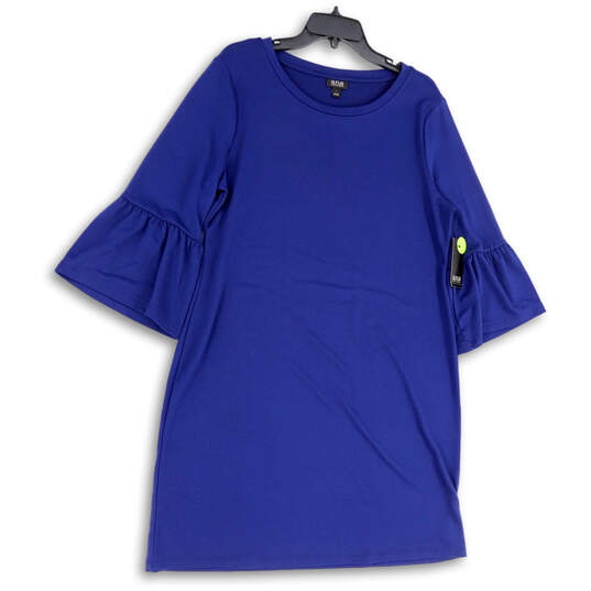 NWT Womens Blue Round Neck Flared Sleeve Pullover Mini Dress Size Large image number 1