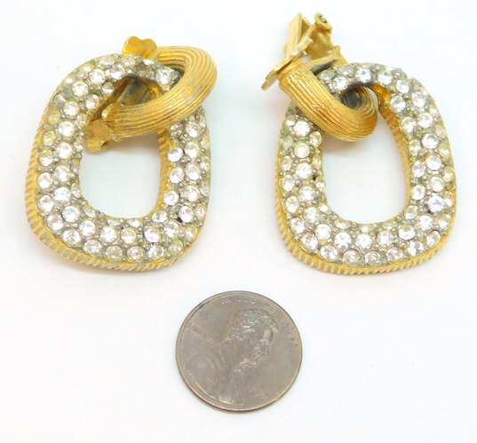 Vintage Kenneth Jay Lane Icy Rhinestone & Gold Tone Clip-On Drop Earrings 37.5g image number 6