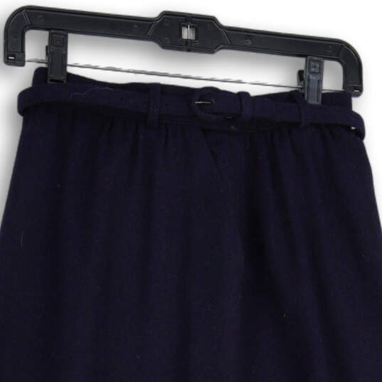 Womens Navy Blue Pleated Belted Long A-Line Skirt Size 8 image number 3
