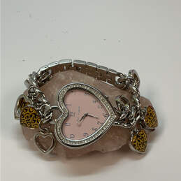 Designer Betsey Johnson Silver-Tone Heart Shape Analog Bracelet Wristwatch