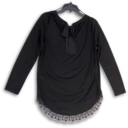 Womens Black Round Neck Long Sleeve Lace Hem Blouse Top Size Small alternative image