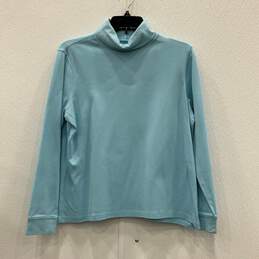 Womens Light Blue Turtleneck Long Sleeve Pullover T-Shirt Size Large Petite