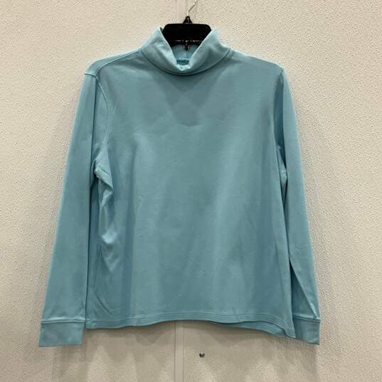 Womens Light Blue Turtleneck Long Sleeve Pullover T-Shirt Size Large Petite image number 1