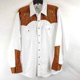Rangers Legend Men White/Brown Button Up Shirt L