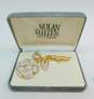 Vintage Nolan Miller Glamour Collection Icy Rhinestone & Gold Tone Rose Flower Brooch In Original Box 159.8g image number 1