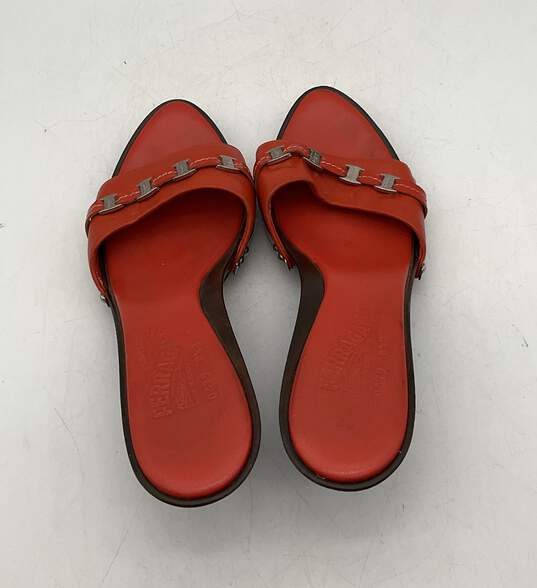 Salvatore Ferragamo Women's Orange Leather Heel Slides Size 8.5 image number 6