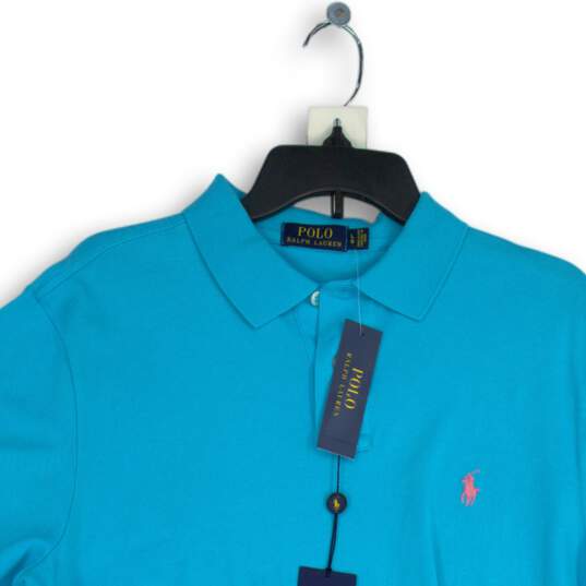 NWT Mens Blue Short Sleeve Spread Collar Golf Polo Shirt Size Large image number 3