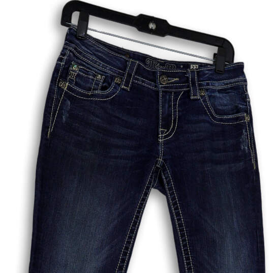 Womens Blue Denim Dark Wash Embroidered Pockets Stretch Skinny Jeans Sz 27 image number 3