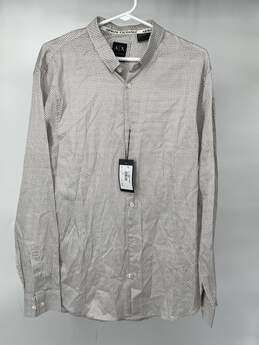 Mens White Geometric Collared Regular Fit Button-Up Shirt Sz L T-0531469-E