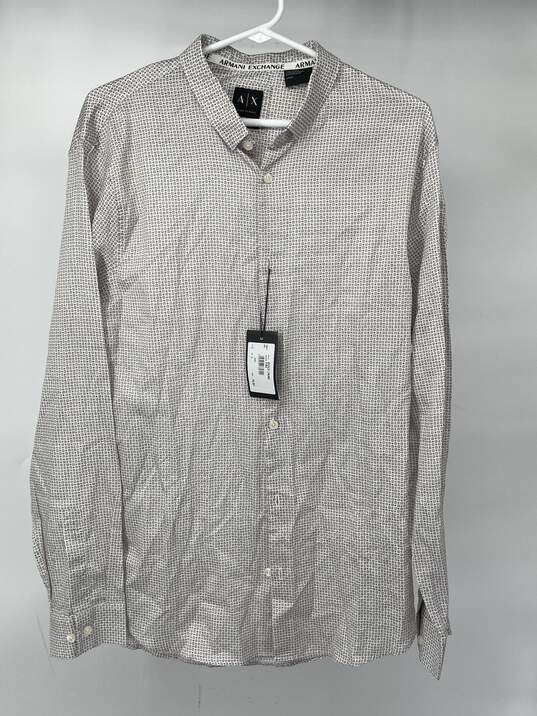 Mens White Geometric Collared Regular Fit Button-Up Shirt Sz L T-0531469-E image number 1