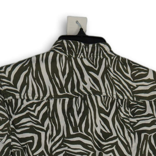 Womens White Green Animal Print Long Sleeve Snap Front Jacket Size PL image number 4