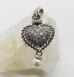 Judith Ripka 925 Cubic Zirconia & Pearl Charm Heart Pendant alternative image