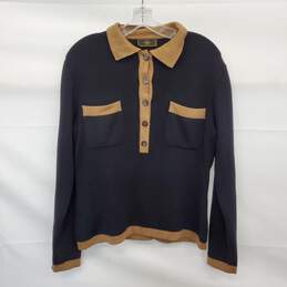 AUTHENTICATED WMNS FENDI BLK/TAN WOOL 1/4 BUTTON UP SWEATER SZ 12