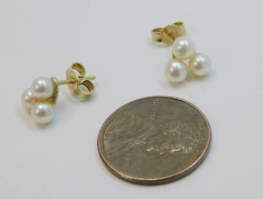 14K Yellow Gold Pearl Cluster Post Earrings 1.3g image number 3