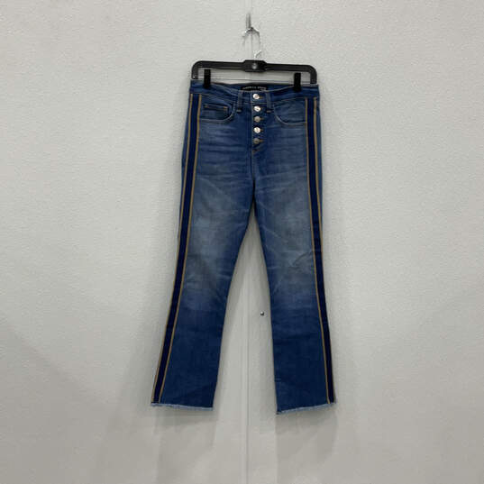 Womens Blue Denim Button Fly 5-Pocket Design Bootcut Leg Jeans Size 26 image number 1