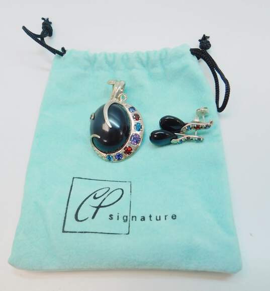 Carolyn Pollack 925 Moondance Rainbow Obsidian Multi Gemstone Pendant & Earrings Set 24.0g image number 2