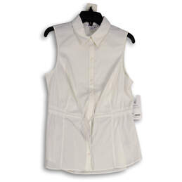 NWT Womens White Collared Drawstring Waist Button Front Tank Top Size M