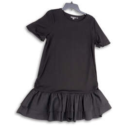 Womens Black Tiered Short Sleeve Round Neck Knee Length T-Shirt Dress Sz M