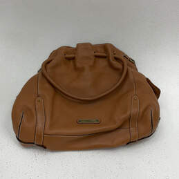 Womens Brown Pebbled Leather Inner Pockets Double Handle Shoulder Bag